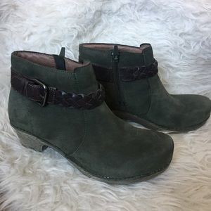 Suede Dansko Clog Booties, Green, Size 40